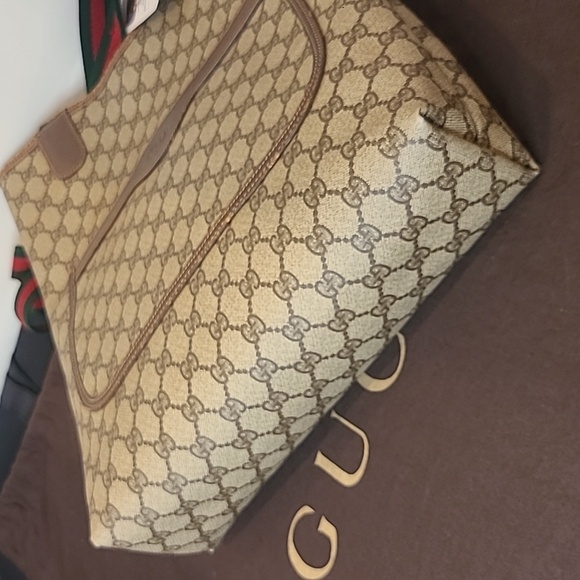 GUCCI VINTAGE RARE 1970’S GG SUPREME COATED CANVAS WEB SHERRY ICONIC TOTE BAG - Picture 14 of 17